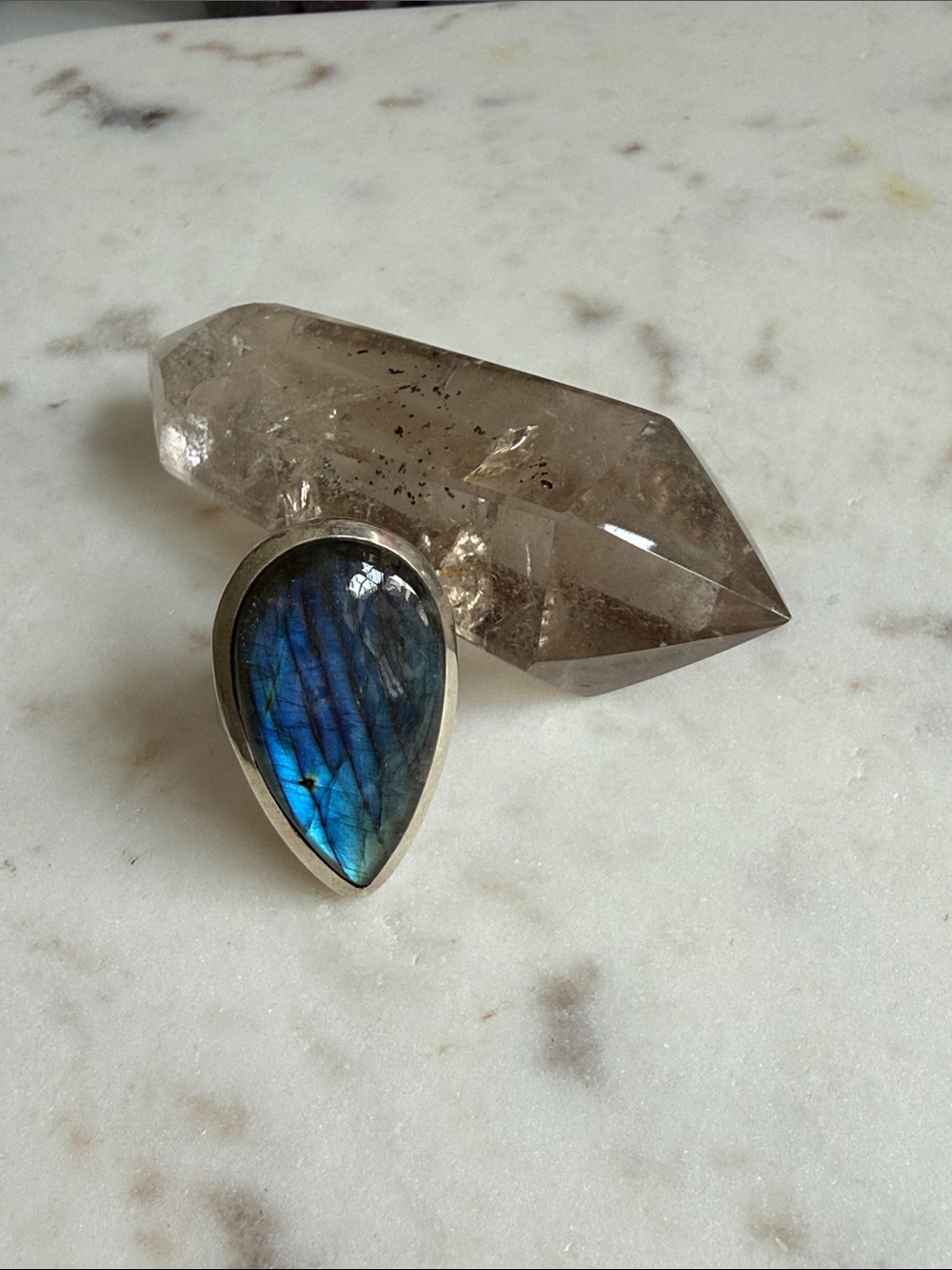 Labradorite and sterling silver statement ring size 7.5